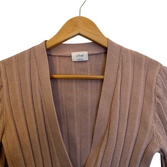 Aritzia Wilfred Plunge Front Cardigan Wool Cotton V-neck Crop Fitted Pleated S - Picture 4 of 10